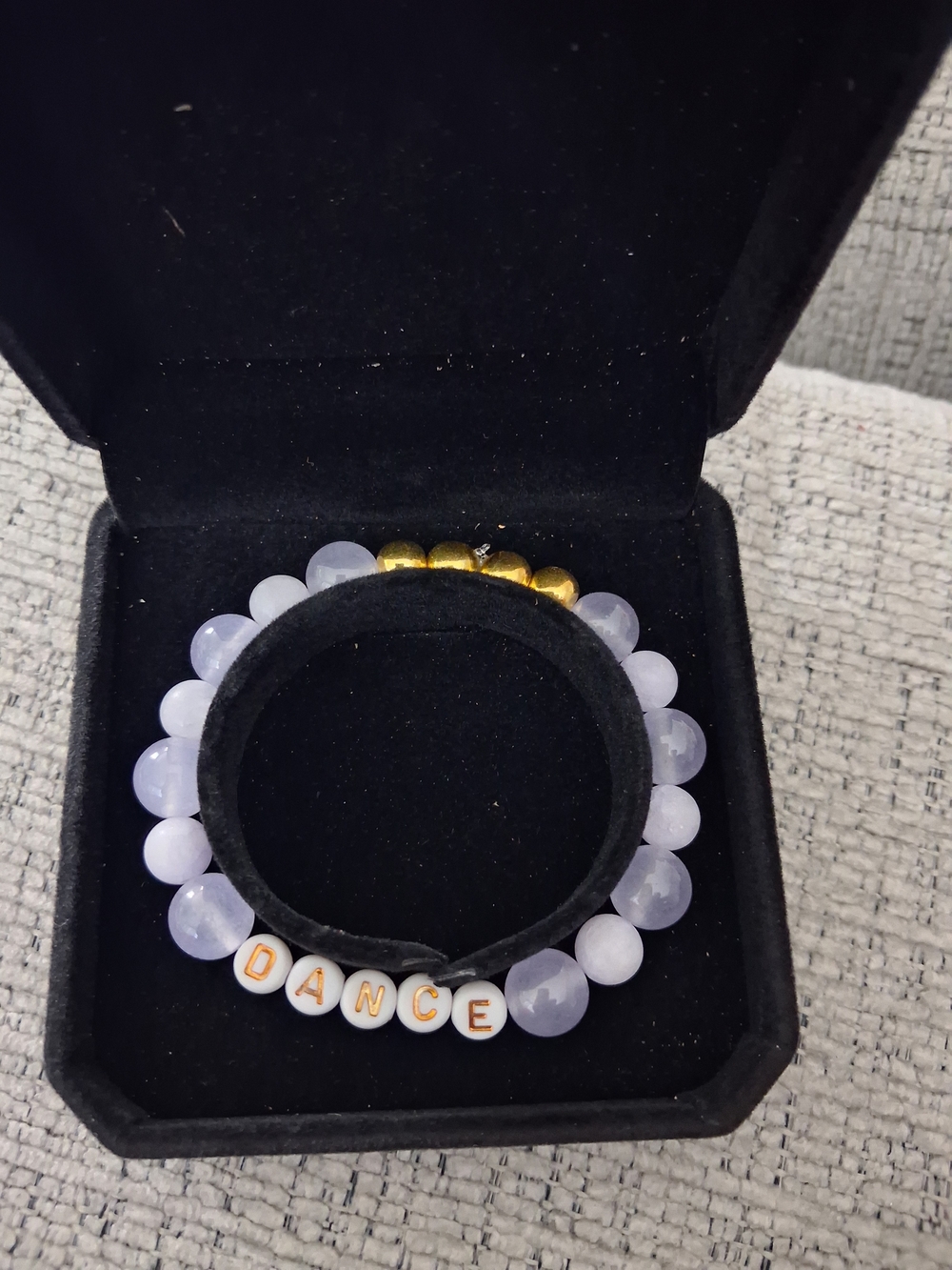 Lavender Beaded 'DANCE' Stretch Bracelet with Gold Accents